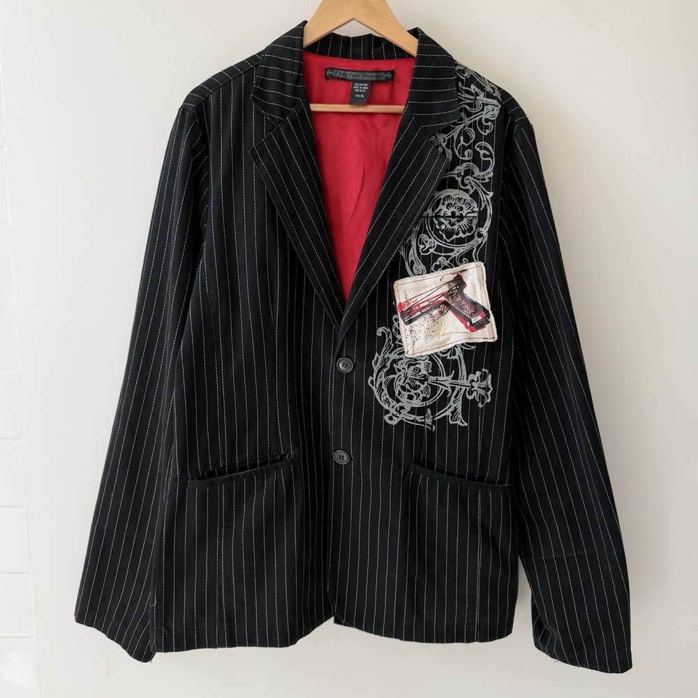 Our Silent Procession Mens Blazer Sz XL Jacket Pinstripe Skull Y2K Coat